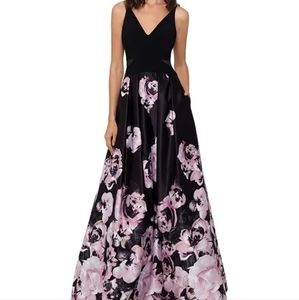 Black Floral print gown